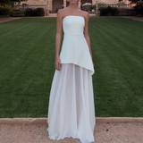 Plataz A line Strapless White Chiffon Long Evening Dress Prom Dresses SD2072 HZ0628