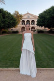 Plataz A line Strapless White Chiffon Long Evening Dress Prom Dresses SD2072 HZ0628