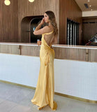 Plataz Mermaid One Shoulder Yellow Long Evening Dress Prom Dresses With Backless SD2074 HZ0628
