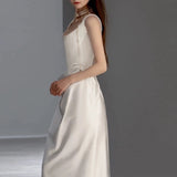 Plataz Mermaid Square Neckline Satin Pleats White Wedding Dresses SD2111 HZ0628