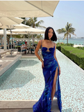 Plataz Mermaid Spaghetti Straps Royal Blue Long Prom Dress Evening Dress Formal Dress SD2150 HZ0628