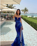 Plataz Mermaid Spaghetti Straps Royal Blue Long Prom Dress Evening Dress Formal Dress SD2150 HZ0628