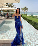 Plataz Mermaid Spaghetti Straps Royal Blue Long Prom Dress Evening Dress Formal Dress SD2150 HZ0628