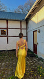 Plataz Mermaid Spaghetti Straps Floor Length Yellow Evening Dress Backless Prom Dresses SD2163 HZ0628