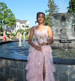 Plataz A-Line Straps Blush Pink Lace Long Prom Dresses Formal Evening Dress SD2203 HZ0628