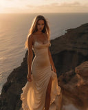 Plataz Mermaid Spaghetti Straps Long Prom Dresses Formal Evening Dress SD2214 HZ0628