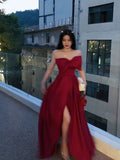 Plataz A Line Strapless Wine Red Slit Prom Dresses Long Party Dress SD2267 HZ0628