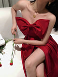 Plataz A Line Strapless Wine Red Slit Prom Dresses Long Party Dress SD2267 HZ0628