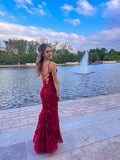 Plataz Mermaid Spaghetti Straps Burgundy Backless Prom Dresses Long Party Dress SD2270 HZ0628