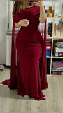 Plataz Mermaid Off The Shoulder Short Sleeves Burgundy Long Prom Dresses Party Dress SD2271 HZ0628