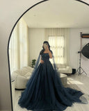 Plataz Ball Gown Navy Blue Tulle Long Sequin Prom Dresses Long Party Dress SD2292 HZ0628