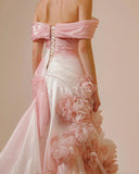 Plataz Mermaid Strapless Pink Long Floral Prom Dresses Party Dress SD2318 HZ0628