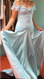 Plataz Mermaid Off The Shoulder Light Sky Blue Evening Dress Prom Dresses SD2387 HZ0628