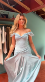 Plataz Mermaid Off The Shoulder Light Sky Blue Evening Dress Prom Dresses SD2387 HZ0628