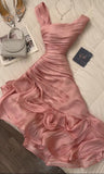 Plataz Sheath Pink Long Ruffles Prom Dresses Formal Evening Dress SD2388 HZ0628