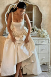 Plataz Ball Gown Straps Ivory Satin Long Wedding Dresses Bridal Dress SD2390 HZ0628