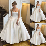 Plataz Ball Gown Straps White Satin Long Wedding Dresses Bridal Dress SD2392 HZ0628