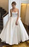 Plataz Ball Gown Straps White Satin Long Wedding Dresses Bridal Dress SD2392 HZ0628