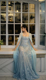 Plataz A line Strapless Sleeveless Chiffon Light Sky Blue Long Prom Dresses SD2397 HZ0628