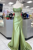 Plataz Sage Scoop Neck Satin Mermaid Long Prom Dress with Slit Formal Gown Evening Dress SD2419 HZ0628