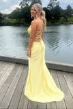 Plataz Sage Scoop Neck Satin Mermaid Long Prom Dress with Slit Formal Gown Evening Dress SD2419 HZ0628