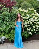 Plataz Spaghetti Strap Sleeveless Mermaid Satin Long Backless Prom Dresses SD2470 HZ0628