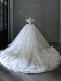 Plataz Ball Gown Off The Shoulder Short Sleeves Tulle Sequin Wedding Dresses Bridal Dress SD2480 HZ0628