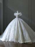 Plataz Ball Gown Off The Shoulder Short Sleeves Tulle Sequin Wedding Dresses Bridal Dress SD2480 HZ0628