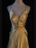 Plataz A Line Halter Gold Satin Beads Long Evening Dress Prom Dresses SD2701 HZ0628