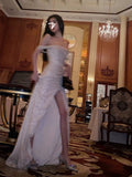 Plataz Mermaid Off The Shoulder Sequin Slit Long Prom Dress SD2704 HZ0628