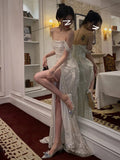 Plataz Mermaid Off The Shoulder Sequin Slit Long Prom Dress SD2704 HZ0628