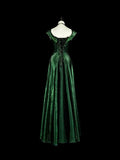 Plataz A Line Sweetheart Ruffles Long Evening Dress Green Velvet Prom Dresses SD2742 HZ0628