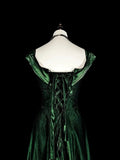 Plataz A Line Sweetheart Ruffles Long Evening Dress Green Velvet Prom Dresses SD2742 HZ0628