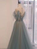 Plataz A Line Off The Shoulder Blue Tulle Long Length Evening Dress Prom Dresses SD2790 HZ0628