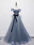 Plataz Ball Gown Off The Shoulder Blue Tulle Long Prom Gown Fairy Prom Dresses SD2798 HZ0628