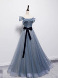 Plataz Ball Gown Off The Shoulder Blue Tulle Long Prom Gown Fairy Prom Dresses SD2798 HZ0628