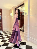 Plataz Mermaid Spaghetti Straps Long Length Grape Evening Dress Prom Dresses SD2848 HZ0628