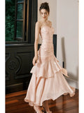 Plataz Mermaid Spaghetti Straps Long Length Blush Pink Evening Dress Prom Dresses SD2854 HZ0628
