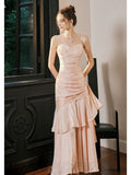 Plataz Mermaid Spaghetti Straps Long Length Blush Pink Evening Dress Prom Dresses SD2854 HZ0628