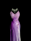 Plataz A line Halter Neckline Lilac Satin Prom Dress Ruffle Long Party Dress SD2910 HZ0628