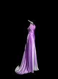 Plataz A line Halter Neckline Lilac Satin Prom Dress Ruffle Long Party Dress SD2910 HZ0628