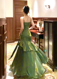Plataz Green Mermaid Straps Long Satin Party Dress, Green Satin Evening Dress Prom Dress SD2952 HZ0628