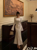 Plataz Mermaid Boat Neckline Long Sleeves Silk Satin Prom Dresses Birthday Dress SD300 HZ0628