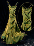 Plataz Sheath Spaghetti Straps Green Ankle Length Prom Dresses Birthday Outfits SD472 HZ0628
