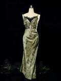 Plataz Sheath Spaghetti Straps Green Lace Ankle Length Prom Dresses Birthday Outfits SD479 HZ0628