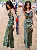 Plataz Sheath Spaghetti Straps Green Lace Ankle Length Prom Dresses Birthday Outfits SD479 HZ0628