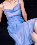 Plataz High Low Spaghetti Straps Blue Knee Length Prom Dresses Birthday Outfits SD489 HZ0628