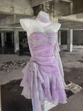 Plataz Sheath Spaghetti Straps Short Lilac Cocktail Dresses Birthday Outfits SD533 HZ0628