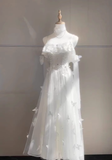 Plataz A Line Spaghetti Straps White Tulle Ankle length Prom Dresses Birthday Outfits SD539 HZ0628
