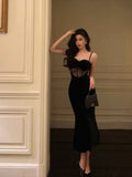 Plataz Sheath Spaghetti Straps Sleeveless Black Velvet Prom Dresses Birthday Outfits SD654 HZ0628